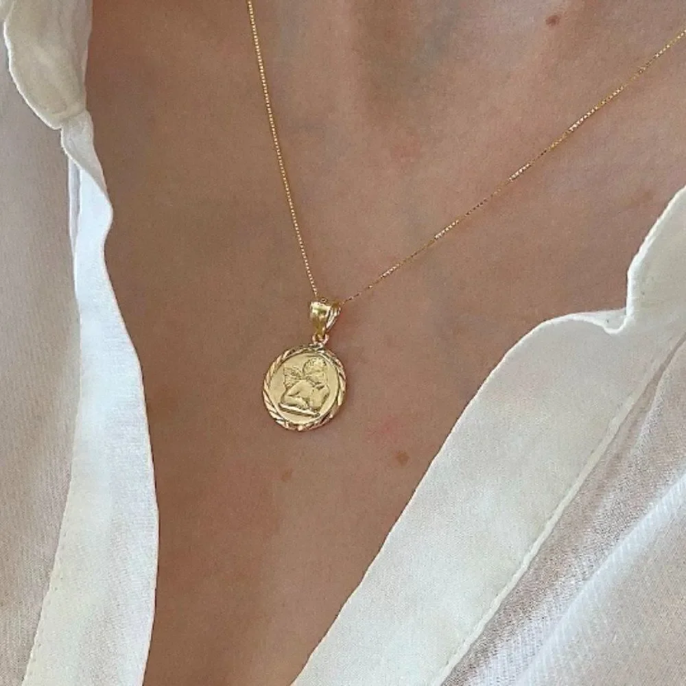 14k solid gold baby angel pendant | Real Gold Religious Jewelry | gift | Angel |